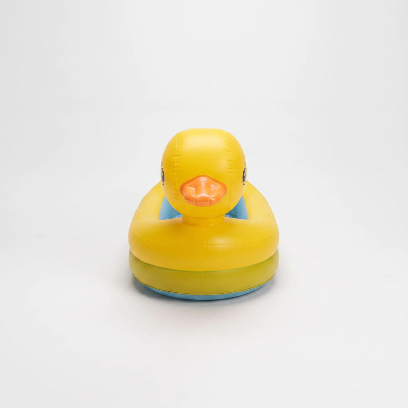 QuackBoat  - Inflatable Dog Pool Float In A Duck Design Relaxing On The Water